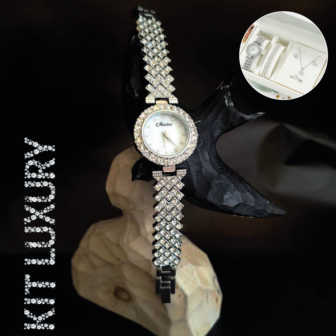 RELOJ LUXURY DAMA PLATEADO - SOFISTICACION CON TOQUE DE REALEZA +REGALOS (SET DE JOYERIA EXCLUSIVO)