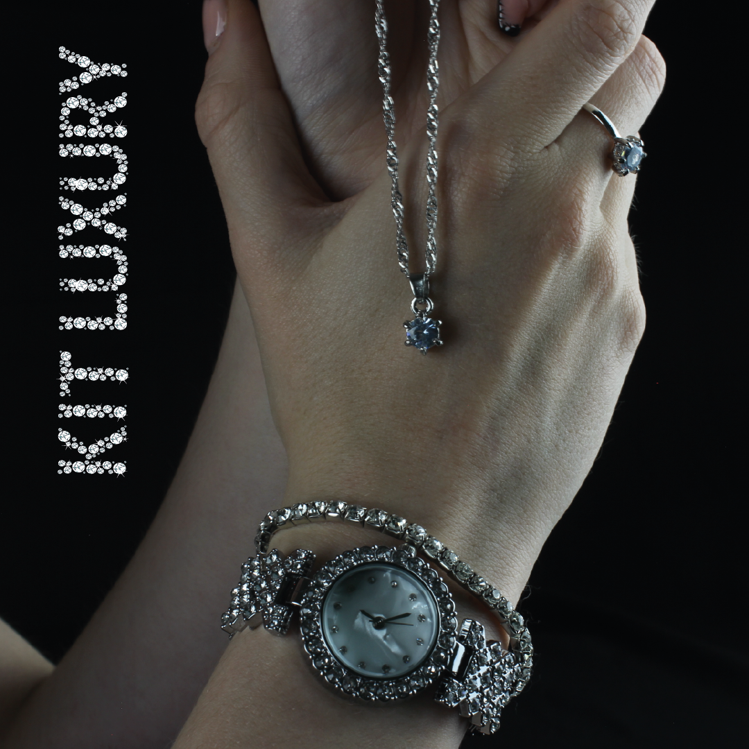 RELOJ LUXURY DAMA PLATEADO - SOFISTICACION CON TOQUE DE REALEZA +REGALOS (SET DE JOYERIA EXCLUSIVO)